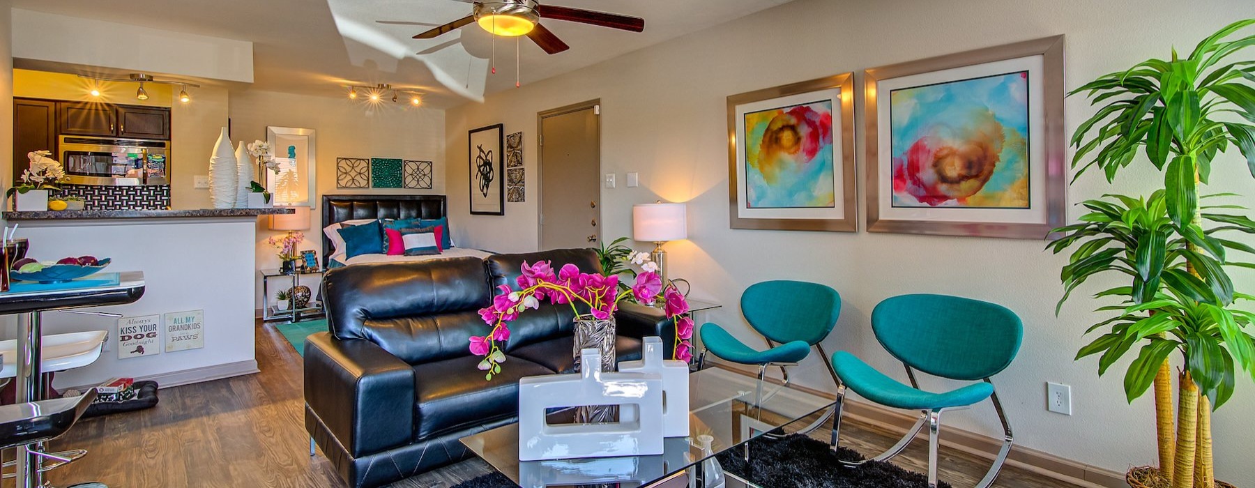 a living room with a couch and a coffee table