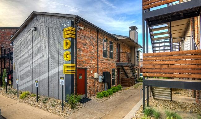 a building with a sign on it